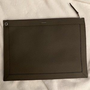 Brand NEW All Saints Captain Lea Leather Clutch Storm Grey